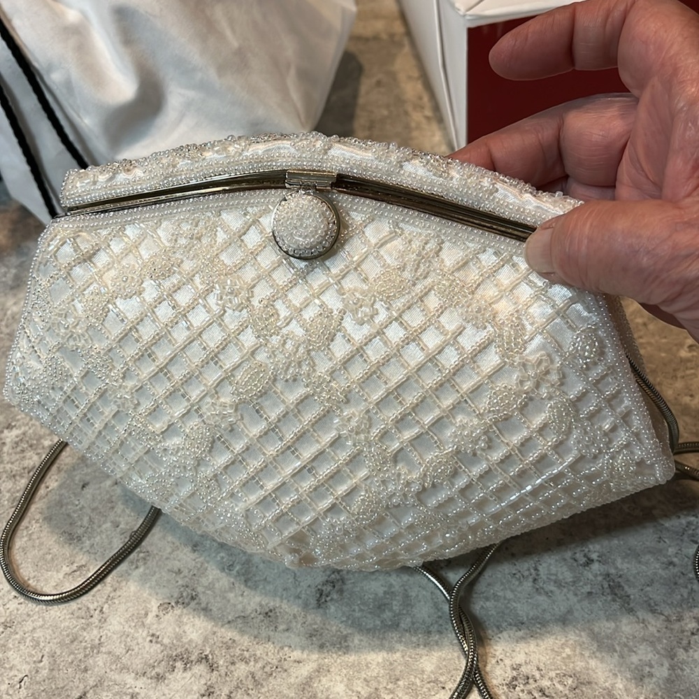 Hashimoto Elegant Silver and Cream Clutch